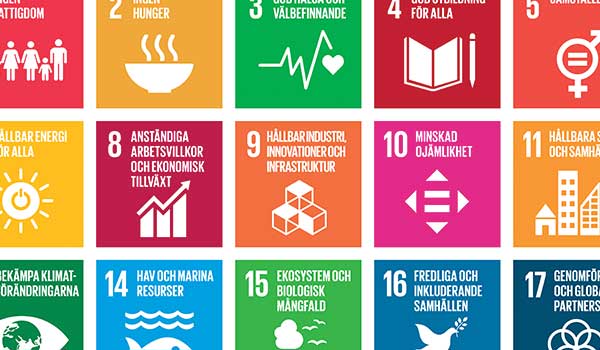 En karta med alla logotyper för Globala målen